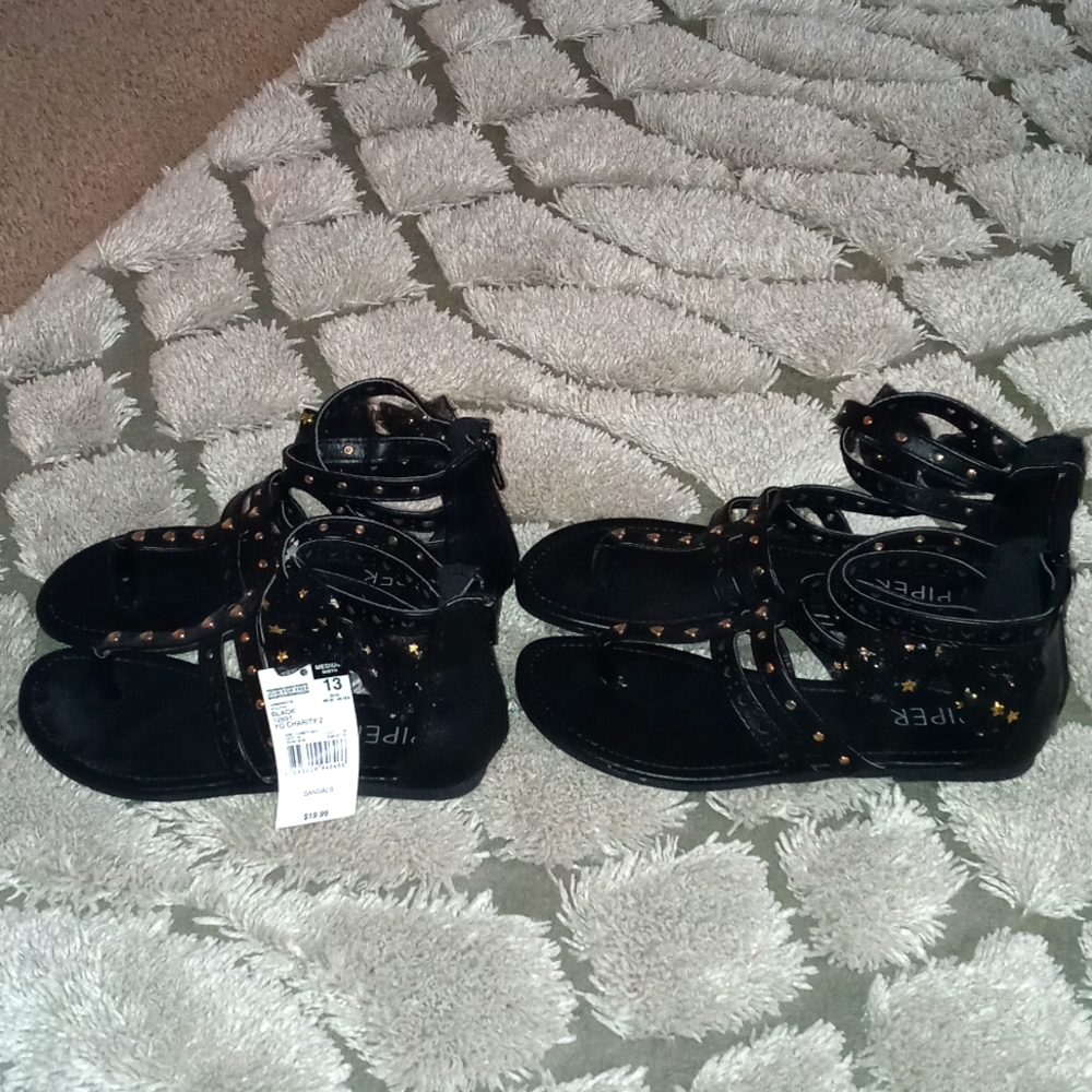 NEW Sizes 13 and 2 black and gold girl sandals.